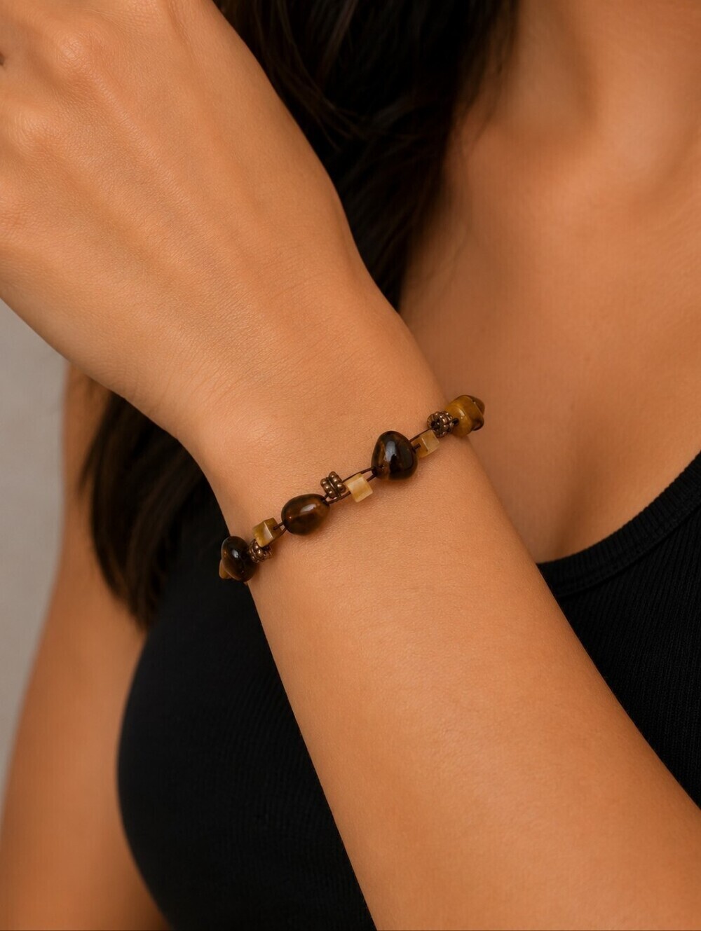 3/$30 HANDMADE Western Tiger Eye Beaded Twisted Torsade Bracelet Anklet